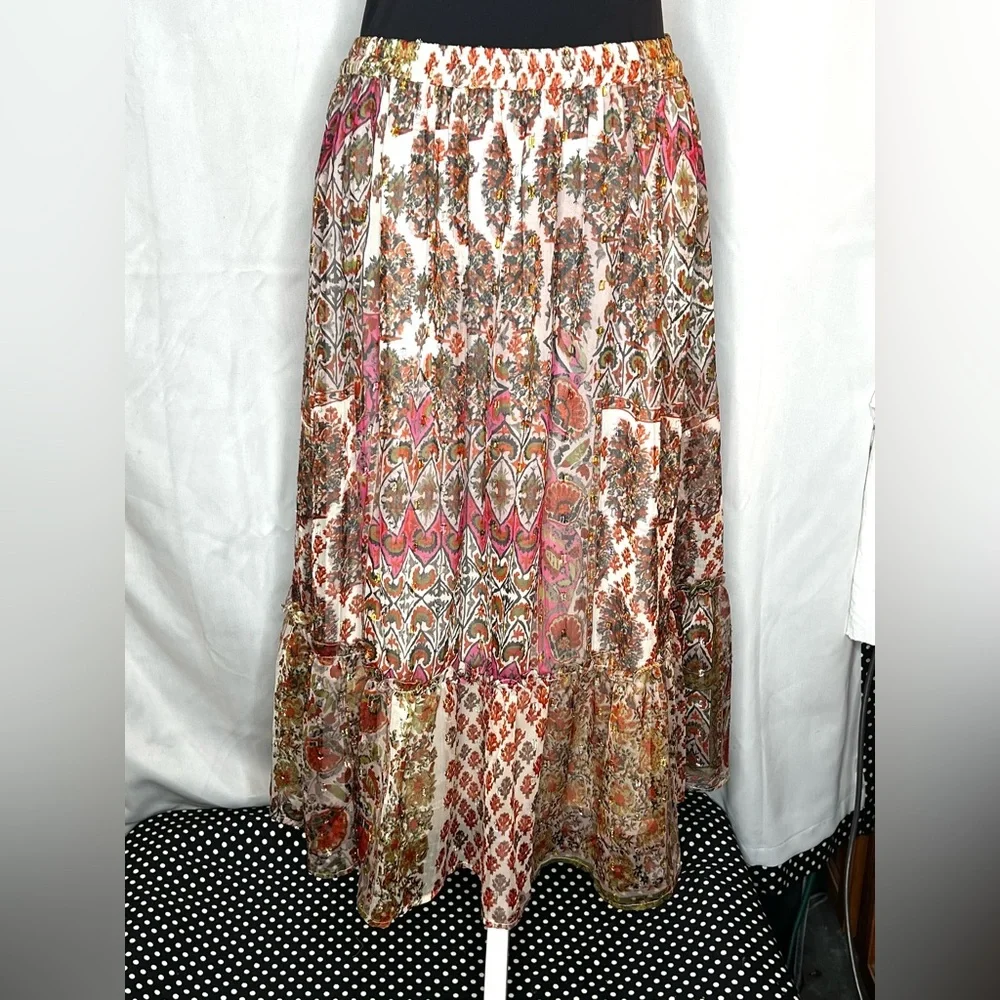 NWOT Anthropologie RD & Koko Multi Print Tiered Midi Skirt Size Medium - Picture 2 of 8
